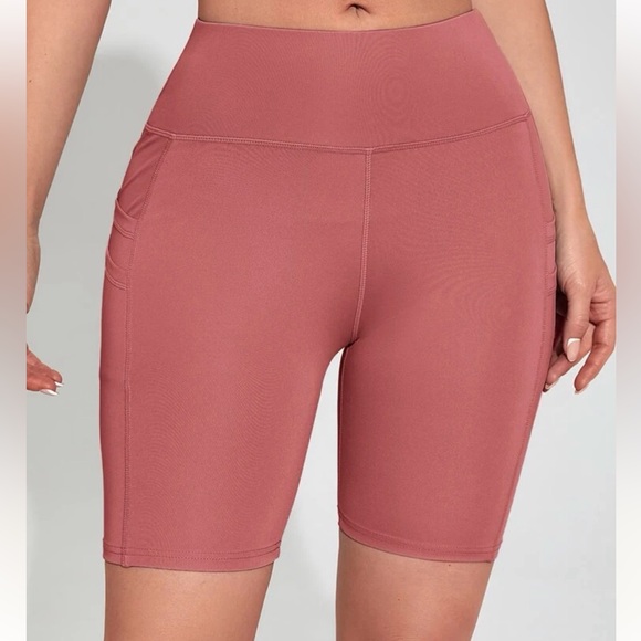 Strawberry Pink Colored Spandex “biker” Shorts w Pocket - Picture 3 of 4